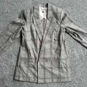 Cabi Womens Blazer Jacket Size 8 Gray Plaid Double Breasted Peak Lapel Career‎